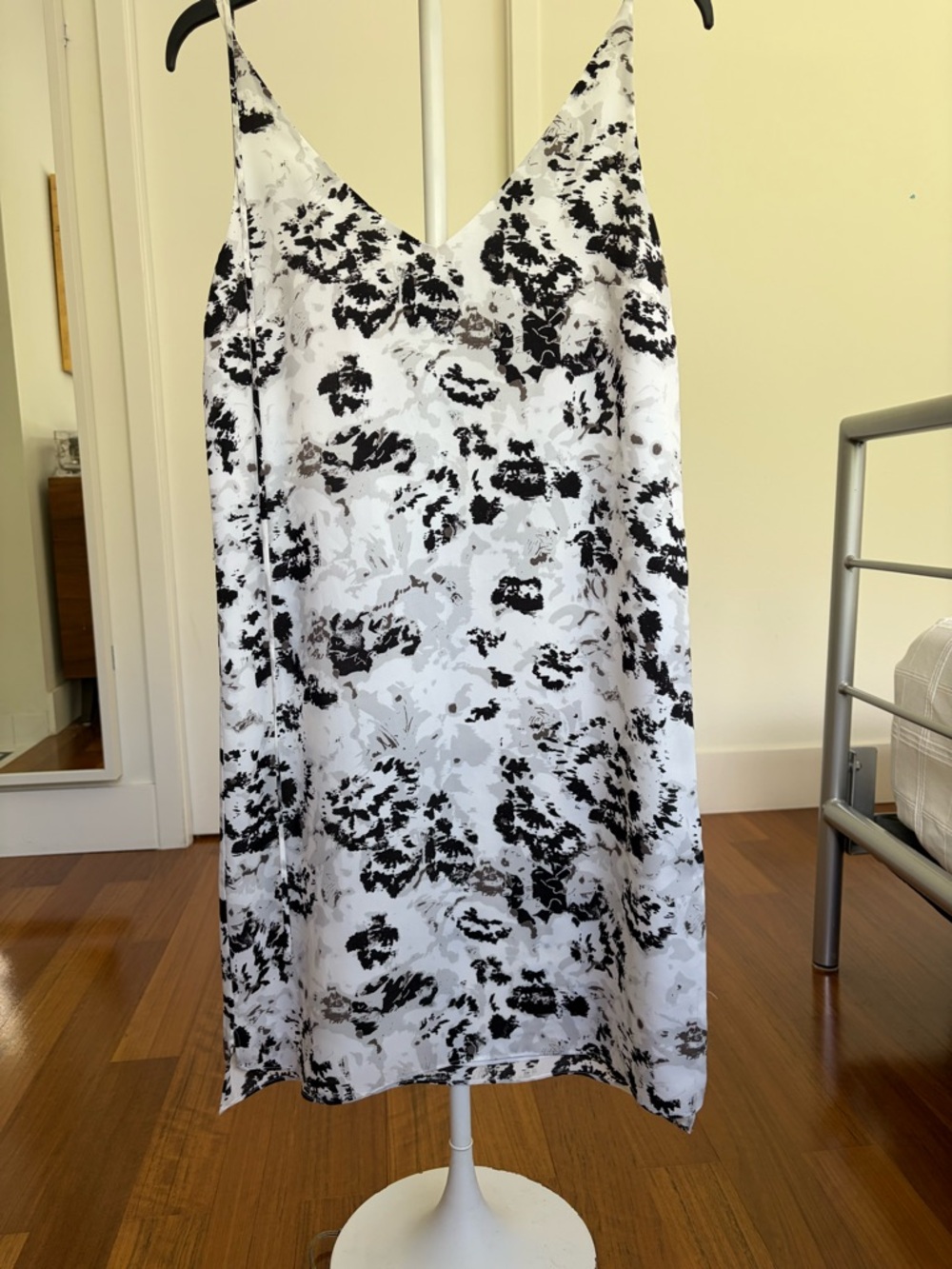 Armani Black & White Abstract Floral Fully Lined Slip Dress